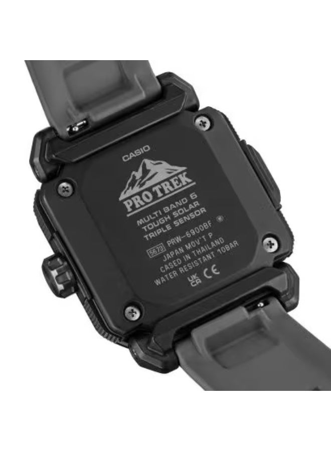 CASIO Pro Trek Solar Analog-Digital Men’s Watch PRW-6900BF-1, 49.6 mm Black Dial with Red Accents, Black Resin Band, 100 m WR - Image 4